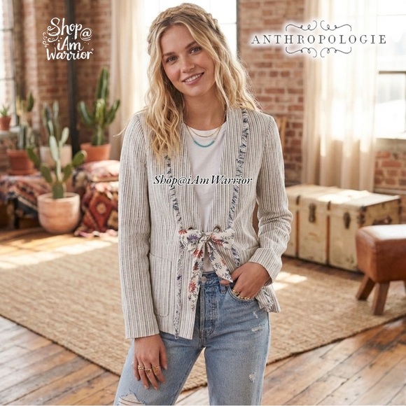 Anthropologie NWT Cartonnier striped floral tie waist blazer *shop@iamwarrior